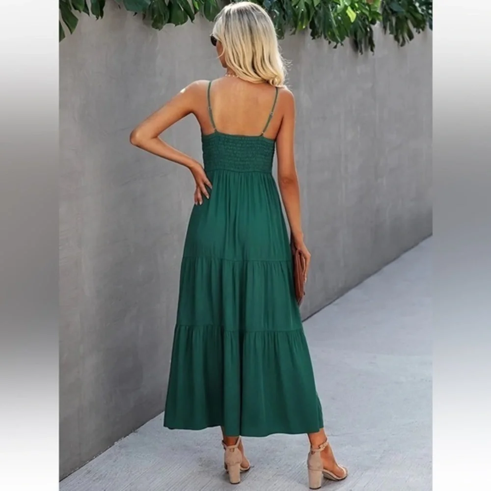 Dokuritu Beach Crochet Lace Green Maxi Dress Strappy‎ Summer Women’s Small NWT